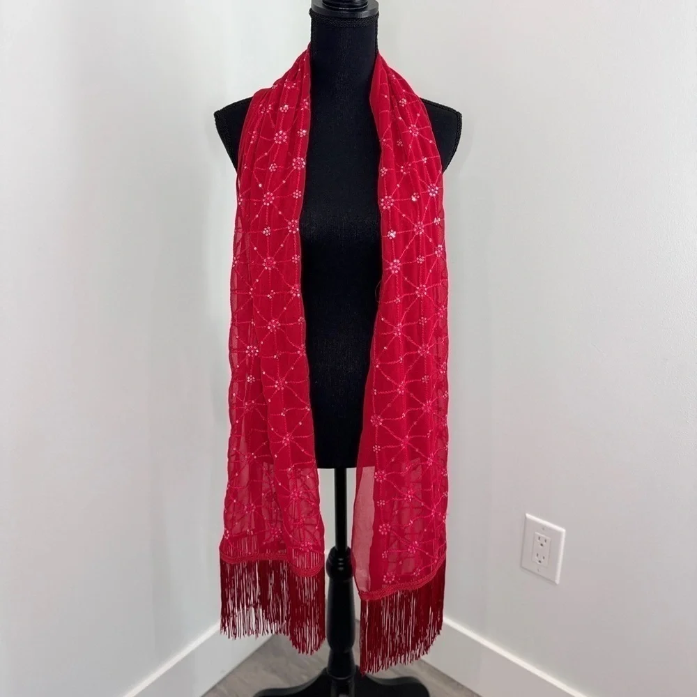 Studio NYC Amiee Lynne Red Beaded Scarf 70